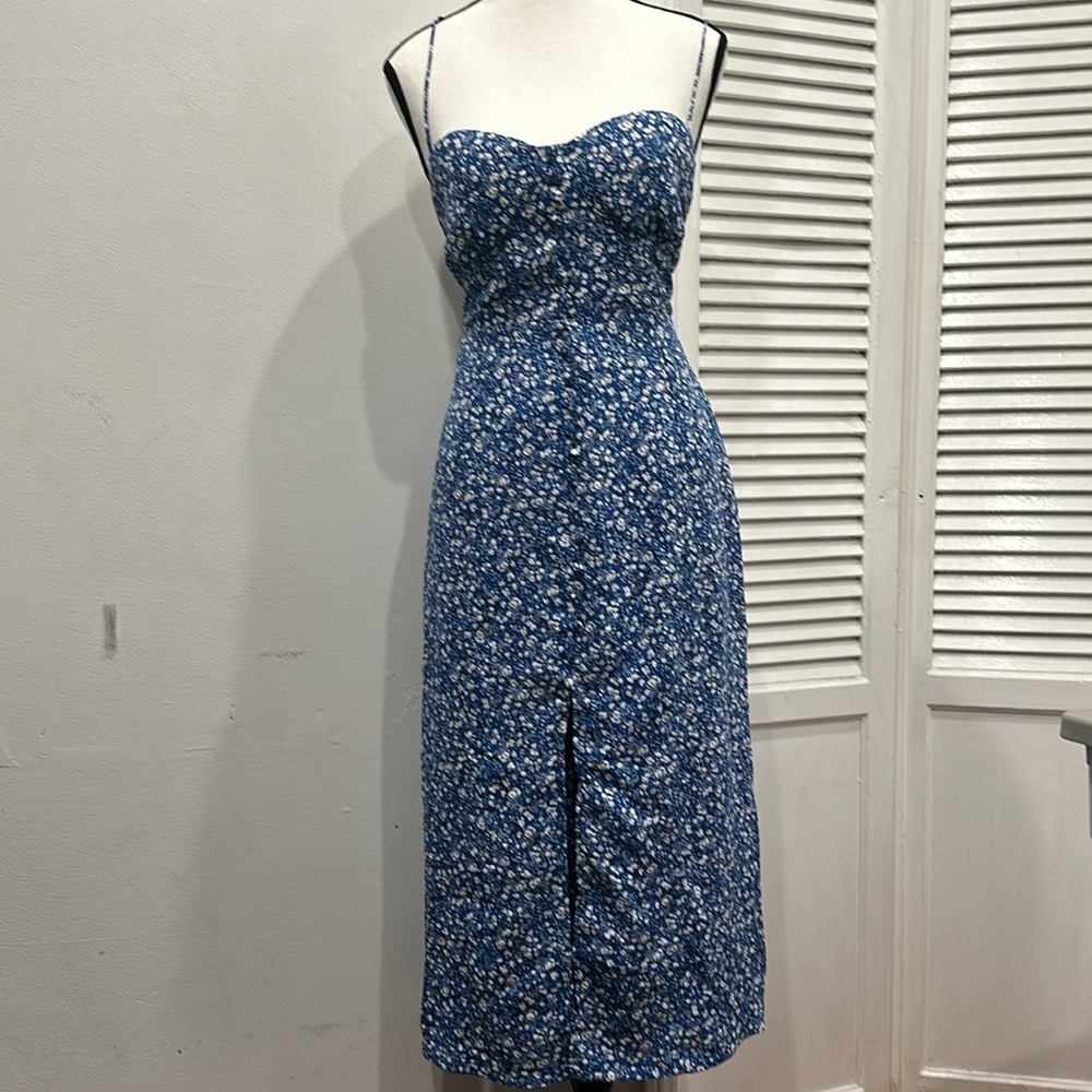 Selfies Leslie blue floral midi dress lined tie back size 10 cottage core NWT